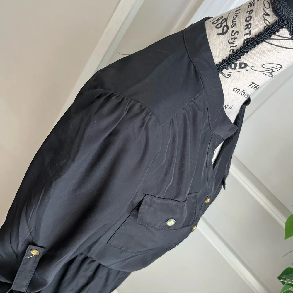 Charlotte Russe Button-Front Shirt Mini Dress Black Sz S
